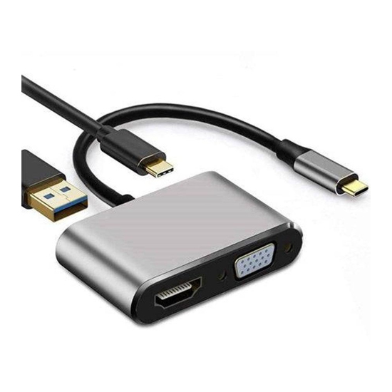 Type-C to HDMI+VGA+PD+USB3.0 Data Converter 4-in-1