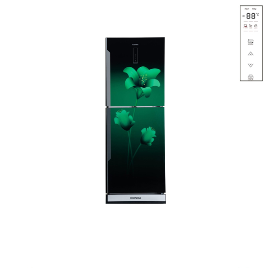 KONKA Refrigerator-KRB-270EVB-3D Green Lily, Bottom Freezer, with Digital Display (270 LTR)