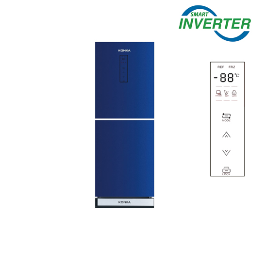 KONKA Refrigerator-KRT-282EIGB-Blue with Spot Upper Freezer, Electronics Control, Digital Display with Inverter Technology (282 LTR)