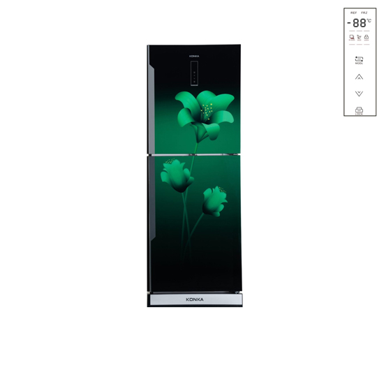 KONKA Refrigerator-KRB-307EVB-3D Green Lily, Bottom Freezer, with Digital Display (307 LTR)