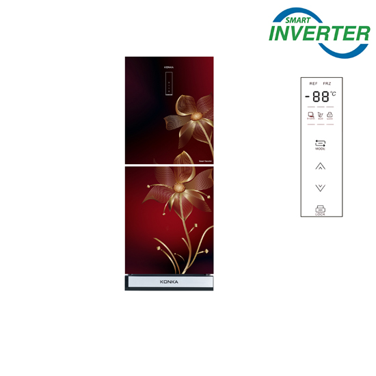 KONKA Refrigerator-KRT-315EIGB-Maroon Nelumbo, Upper Freezer, Digital Display with Inverter (315 LTR)