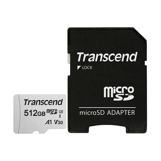 Transcend microSDXC/SDHC TS512GUSD300S-A 512GB Micro SD UHS-I U3, V30 Memory Card with Adapter