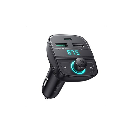 UGREEN CD229 (80910) Dual USB & Type-C QC 3.0 Black Car Charger With USB, TF, Bluetooth & FM Transmitter