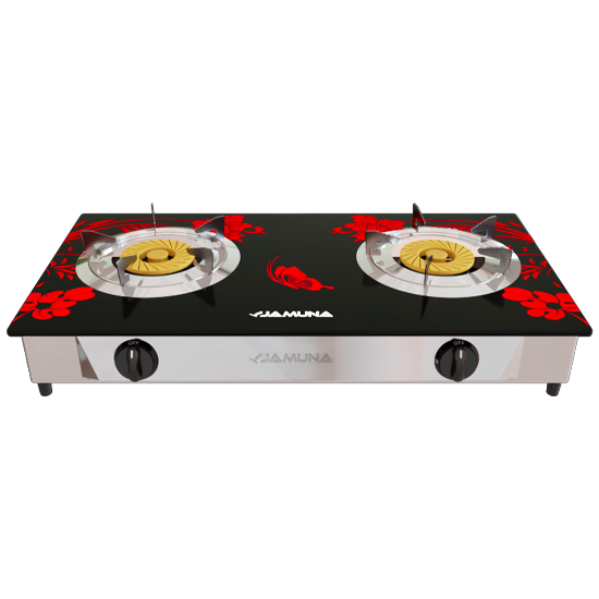 Jamuna JGS-D2LG Double Burner Red Flower Gas Stove