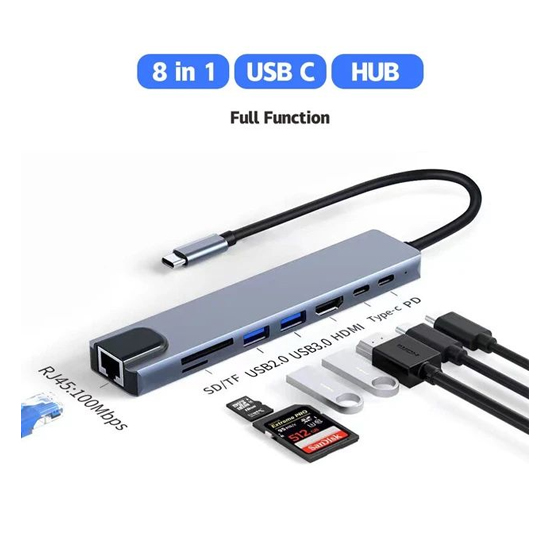 8 In1 Multi-Port Type C To USB C 4K HDMI Adapter USB 3.0