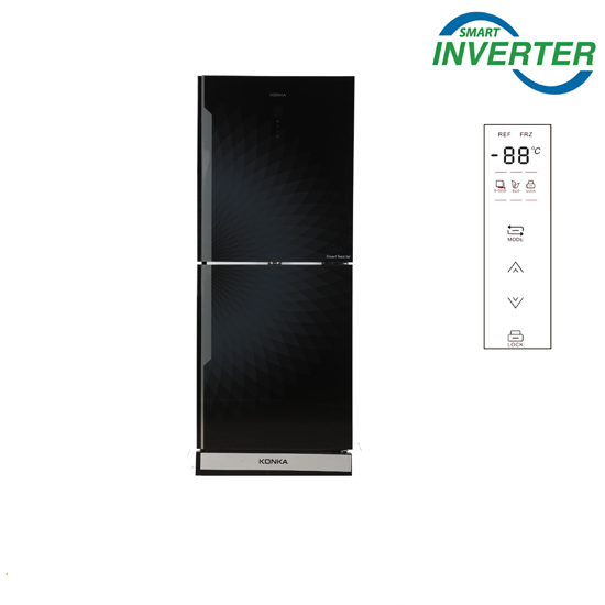 KONKA Refrigerator-KRT-282EIGB-Black Diamond Upper Freezer, Electronics Control, Digital Display with Inverter Technology (282 LTR)