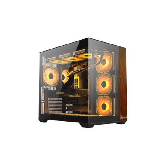 PC Power GS700 Mid Tower 10 X ARGB FAN DARK WOOD ATX Gaming Desktop Casing