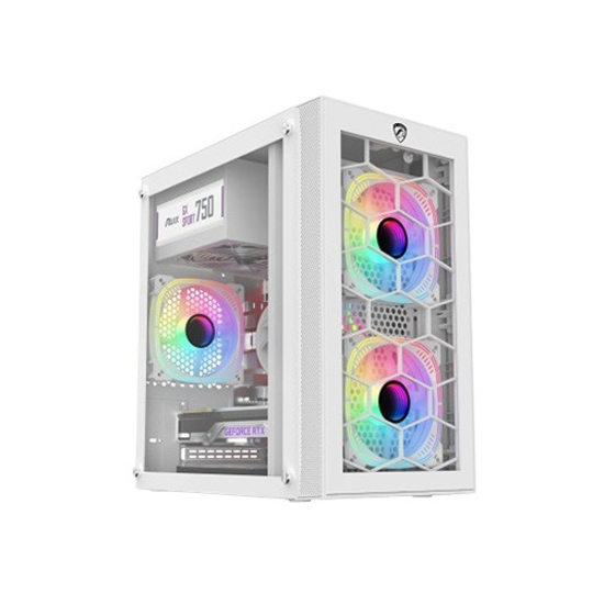 PC Power Spider Web Crystal Mini White 3 ARGB Fans Gaming Casing With 230W PSU