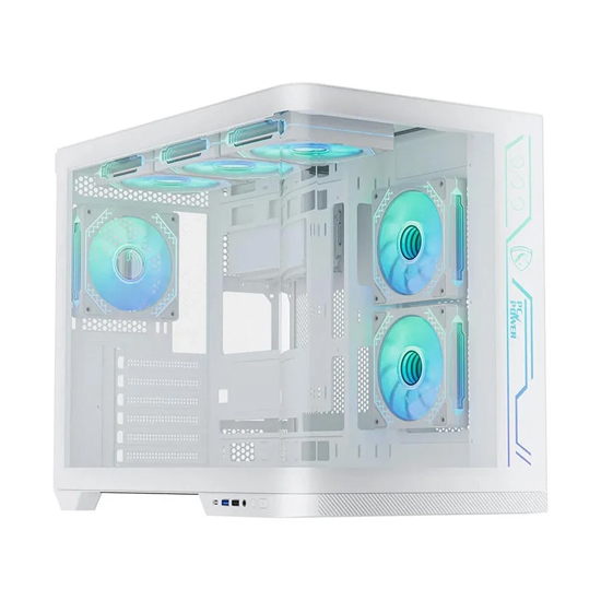PC Power PGH650 Iceland Edge Mid Tower 6 X ARGB FAN WITH 750W PSU White ATX ARGB Gaming Casing