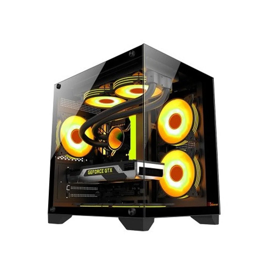 PC Power OCEAN VIEW Black M ATX Gaming Casing With 350W PSU & 5 X ARGB Fans