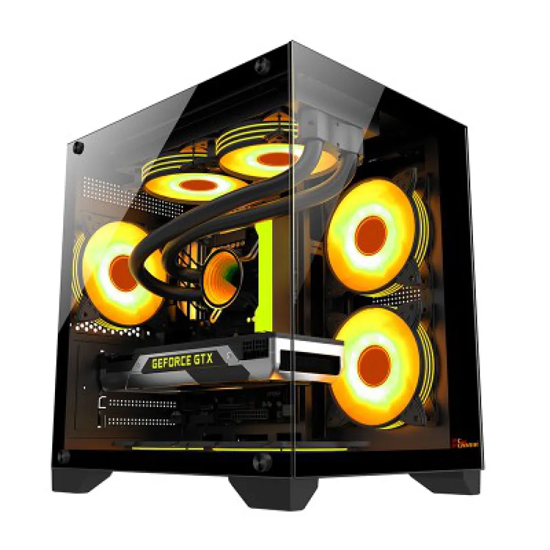 PC Power OCEAN VIEW V1 Black M-ATX GAMING CASING With 5 X ARGB Fans
