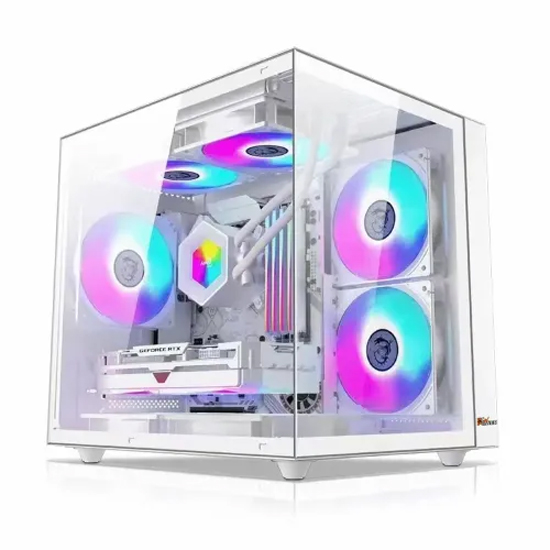 PC Power OCEAN VIEW V1 White M-ATX GAMING CASING With 5 X ARGB Fans