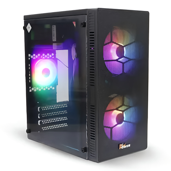 PC Power Shattered Web Mesh Mid Tower Black Micro-ATX Desktop Casing With Standard PSU & 3 X ARGB Fans | PP-X2603 BK