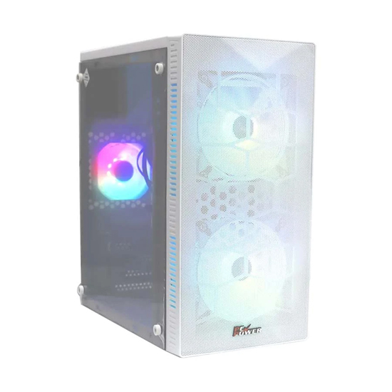 PC Power Shattered Web Mesh Mid Tower White Micro-ATX Desktop Casing With Standard PSU & 3 X ARGB Fans | PP-X2603 WH