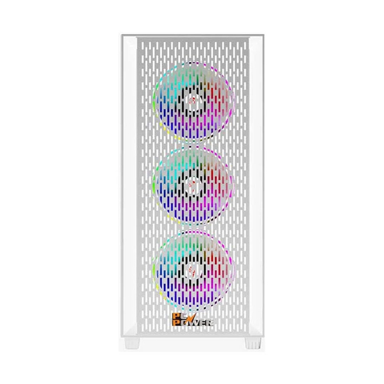 PC Power Flow White Light Mesh Mid Tower White ATX Gaming Desktop Casing With 4 x ARGB Fans | PP-GS2401-WH