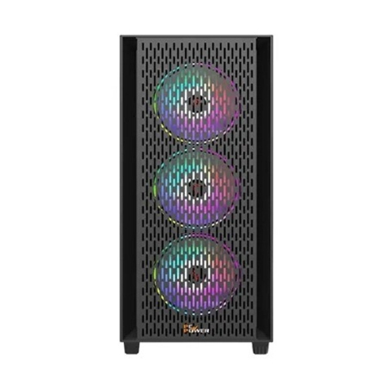 PC Power Flow Dark Mesh Black Mid Tower ATX Gaming Casing With 4 X ARGB Fans | PP-GS2403 BK
